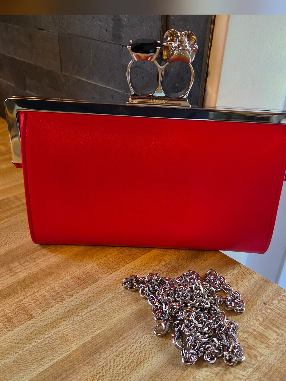 Alexander McQueen PRISTINE Red Leather Knuckle Bag & Chain